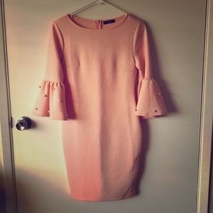 Peach cocktail dress w/ flared sleeve